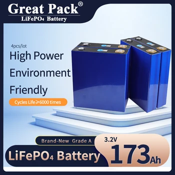100% Пълен Капацитет 4ШТ 3.2 В 173Ач Чисто Нова Батерия LiFePO4 Клас А, Акумулаторна Литиево-Йонна Батерия с Дълбок Цикъл на Слънчевата Енергия