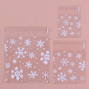 100шт Прозрачна торбичка за бонбони с снежинками, пластмасов Самоклеящийся пакет за опаковка на 