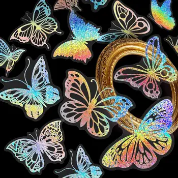 100шт Холографски лазерни златни анимационни стикери Пеперуди Астрология Фойерверки Китара Бронята на колата на Етикети Етикети за детски играчки Подарък
