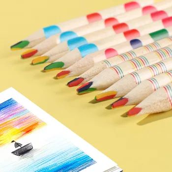10шт Творчески канцеларски материали, четырехцветный молив, с Преливащи се цветове цветни моливи, Четырехцветный обикновен молив за рисуване, Офис и ученически пособия