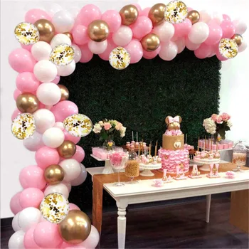 115 бр./компл. Розови балони, венец, розови балони с конфети от бяло злато, Арочная верига от латексови балони за украса на сватба, рожден Ден, партита