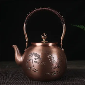 1600 МЛ Антикварен maker от чиста мед за варене на вода Ръчно Дялан чайник от Мед и червен Чай