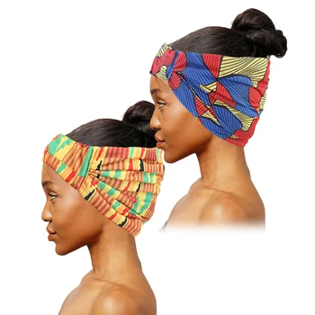 2 бр./лот, жена превръзка на главата от еластичен памук с африканските принтом, тюрбан за йога, широки ленти за коса, Кърпи, Аксесоари за коса