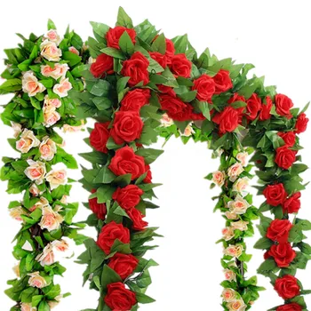 2 бр./пакет-2.4 м Изкуствена Коприна Розата е Цвете Бръшлян Зелен Лист от Лоза Венец Булчински Венец Фалшиви Начало Декор на Цветя