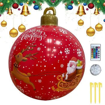 24-инчов открит светлия Коледен надуваем балон, украсена с PVC Гигантски големи топки, Играчки топка за Коледната елха