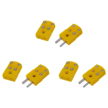 3 комплекта съединители за термодвойка тип К в жълт пластмасов корпус