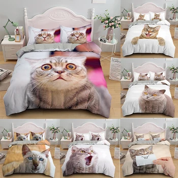 3D Спално бельо за котки, Чаршаф с калъфка, комплект с домашен любимец принтом