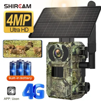 4-Мегапикселова Слънчева Ловна камера за дивата природа 4G Сим-карта PIR Батерия за откриване на движение Камера-фотоловушка IR за нощно виждане ВИДЕОНАБЛЮДЕНИЕ