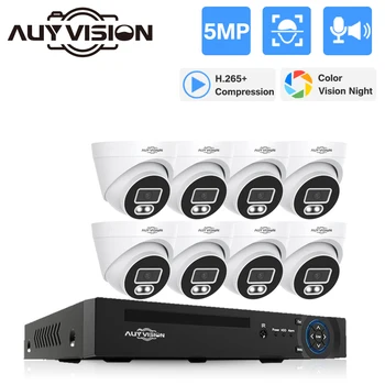 5MP 25fps POE Куполна IP Камера Системни Комплекти за Видеонаблюдение Цветно Нощно Виждане 8CH 4K POE H. 265 + NVR Аудио Наблюдение В Помещението Комплект
