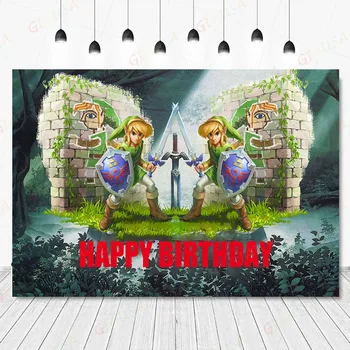 GIAUSA Приключенска видео игра Банер Фон Zelda Boys Birthday 3D Игра Baby Shower Снимка Пасища Подпори За фото студио
