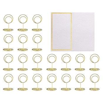 H55A Декоративна настолна поставка за номера с кръгла форма, колекция от 20 златни притежателите за бележки за сватби и тържества
