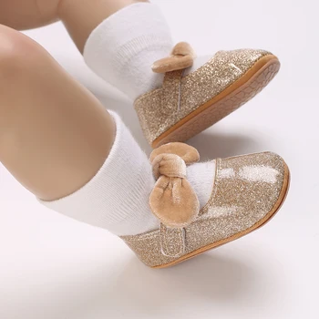 Louatui Детски обувки на плоска подметка, от изкуствена кожа премиум-клас за новородени с лък, първите количка, бебешко кошче за парти, на фестивала на детската душа