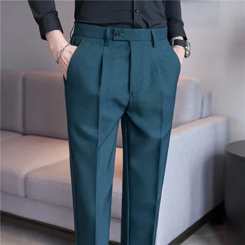 Pantalones Hombre Висококачествени Модел Панталони За Мъже, Корея, Луксозни Дрехи, Приталенные Ежедневни Мъжки Официални Панталони Големи Размери, 3 Цвята