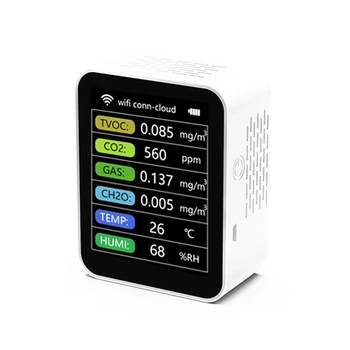 Sasha Smart Wifi Сензор за откриване на CO2, мониторинг на качеството на въздуха, TVOC, газ CO2, CH2O, Измерване на температура и влажност на въздуха, детектор