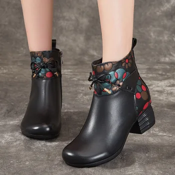 Ботильоны за жени 2023 г. Нови зимни Топли Къси ботуши на блок обувки с мека подметка на среден ток