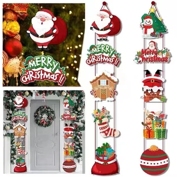 Весел Коледен декор, Един банер, Дядо Коледа, Снежен човек, Лосове, Двустишие, Коледно парти, декорация на дома, аксесоари за Врати закачалка