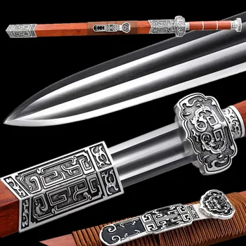 Висок клас на китайската династия Хан Жуйи Джиан от Высокомарганцовистой стомана с двойно острие Прав меч в обвивка от махагон