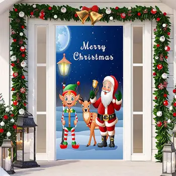 Вратата от полиестер Коледен Врата декор Празнична Коледна Врата на кутията на Дядо Коледа, Снежен Фон за украса на входната врата на дома