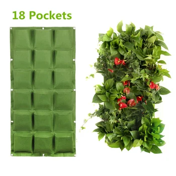 Градински инструменти 18 джобове Вертикални стенни торби за засаждане на Нетъкани текстилни материали Градински сеялка Зелени стенни висящи чанти B3