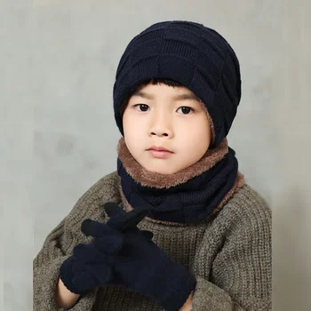 Детска зимна шапка-тройка, руното топло градинска детска шапка-пуловер, голяма детска вълнена шапка