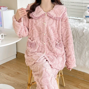 Есенно-зимни модни 3D флисовые комплекти пижам за бременни и кърмещи, Сладки пижами за бременни, Сън по време на бременност, Домашно болница