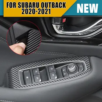 За Subaru Outback 2020-2021, вътрешна подплата от въглеродни влакна, етикети на лентата с бутони на прозореца за ляв волан, 4 бр.