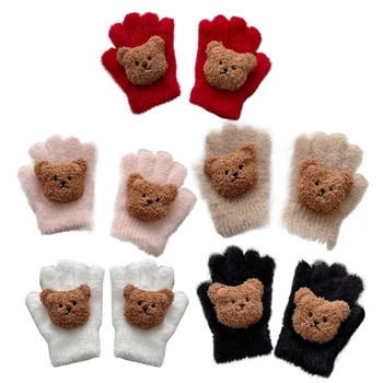 Зимни ръкавици Q0KB Bear за деца, Меки и топли ръкавици, удобно облечена за момичета и момчета, Подходящ за деца от 2 години до 8 години