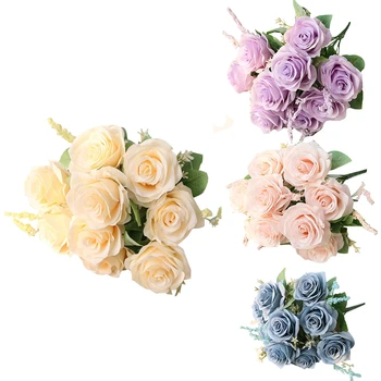 Изкуствени Сини Рози, Цветя от Коприна, Букет От Рози, Изкуствени Цветя, Украса за дома И градината Сватба на Розите