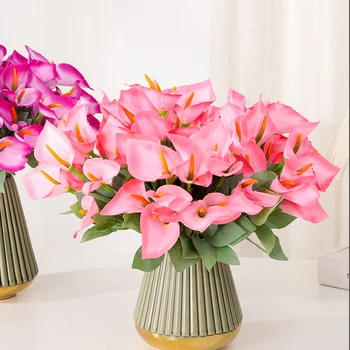 Изкуствени цветя, Коприна Букет от Кала, Изкуствени цветя, бижута Имитация на домашно масата за хранене, виолетово-бели лилии Кала с цветен модел