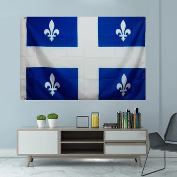Изображението на знамето на Квебек от Канада, отпечатани на поръчка висящ банер, украса за партита, спортни тампони от полиестер за покриване на вала 3X5 фута 90X150 см