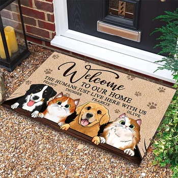 Изтривалки за входната врата с анимационни куче и котка, декоративна хол, подложка за баня, противоскользящий кухненски килим