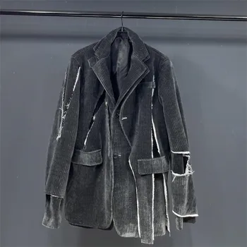 Индивидуален вельветовый фалшив яке от 2 части, изтъркан топло сгъсти яке, Сако за мъжете и жените Y4172