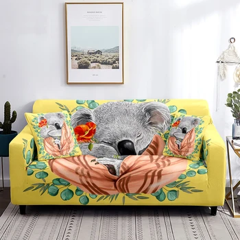 Калъф за диван с коалой, Австралия, Защита за мебели с диви животни, листа, цветя, ботанически, Миещи, напълно увити Калъфи за мека мебел, Възглавници