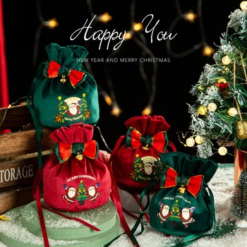 Коледен Velvet Подарък Пакет Санта Чанта На Съвсем Малък Бонбони, Ябълки Дръжка За Чанта Коледно Дърво Подвесное Украса За Нова Година Коледен Подарък