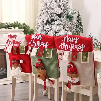 Коледен калъф за седалка на стола Многократно използване на 3D Дядо Коледа Лосове Коледни Коледни аксесоари за декорация на партита в хола седалките