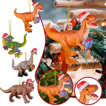 Коледна 2D висулка във формата на динозавър, мультяшное животно, Коледна шапка, акрилни декорации за Коледната елха 2023, Нова година Natale Kerst Home Decor