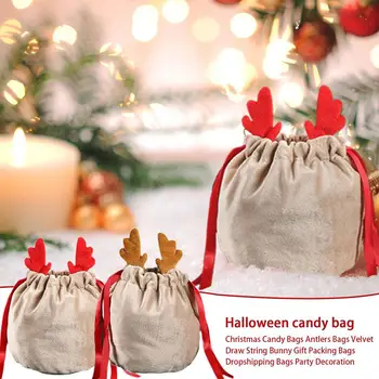 Коледна торбичка за бонбони, чанта от Оленьего рога, за опаковане на Подаръци за партита, за Украса на Коледните семеен подарък, Кадифе чанта, W0C5