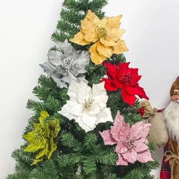 Коледни декорации, имитиращи Коледа, листа с тичинки, украса от прах резници за коледната елха