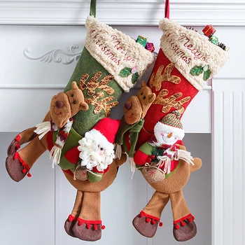 Коледни чорапи на Дядо Коледа с дълги крака, подарък за Коледа, торба с бонбони, коледни украси за дома, за украса на Коледната елха
