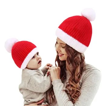 Коледни шапки за деца и възрастни, Вязаный на една кука капор, Зимна семейна вязаная шапчица за жени, детски аксесоари, топли неща