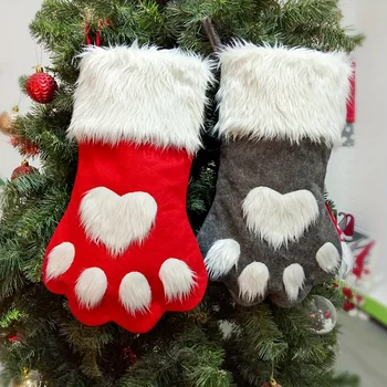 Коледно Плюшено отглеждане във формата на Кучешки лапи, Чорапи, подаръчни комплекти, Коледно дърво, окачена висулка от съвсем малък, Коледен пакет за бонбони, детски подаръчен пакет