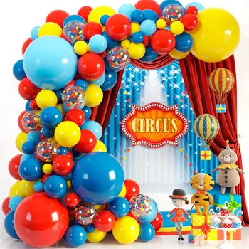 Комплект вериги за балони Carnival Circus, червено, жълто, синьо, арка от латексови балони, украса за парти по случай рожден ден, декорации за детската душа със собствените си ръце
