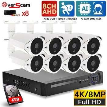 Комплект видеорегистратора 4K Ultra HD H. 265 8-канален AHD 8-мегапикселова камера за видео наблюдение Система за сигурност, Външна водоустойчива камера BNC Комплект система за видеонаблюдение