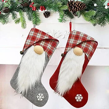 Комплект от 2 коледни чорапи, вязаный коледни чорапи за възрастни, Коледни чорапи, подаръчен пакет, декорации за чорапи