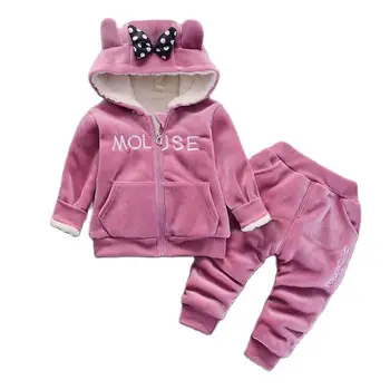 Комплекти дрехи за малките момичета, зимна топла горна дреха от памук, с дълги ръкави и штанами за момчета, комплект за деца от 1-4 г.