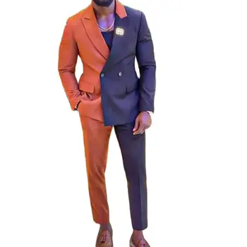Луксозен мъжки костюм с orange черни шевове, Приталенное Сватбената рокля на Булката, Смокинг, модерен дизайн, Блейзър за партита, панталони, 2 броя в комплект