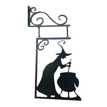Метален силует Ведьминого котел, Черно Окачен украшение за Вещици, монтиран на стената артистичен интериор, Открит Висящ Стенен Художествен Метал декор за Хелоуин
