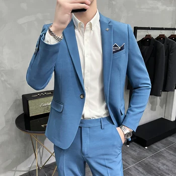 Модерен мъжки костюм с малък размер, който е подходящ за бизнес и отдих, мъжки костюми, бизнес модерен мъжки костюм с високо качество от 2 теми