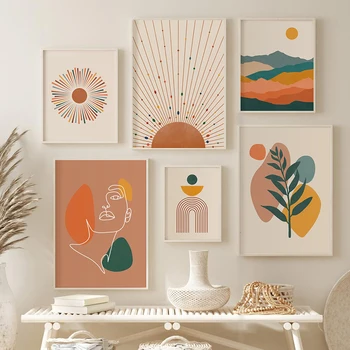 Модерни, абстрактни эстетичные геометрични линии, плакати със слънчеви лъчи, рисунки върху платно, стенни щампи, картини за декорация на дома в спалнята