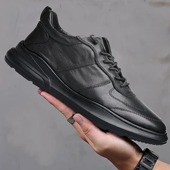 Мъжки обувки от естествена кожа, оригинални удобни обувки от телешка кожа, Лоферы, Обичайна ежедневна Луксозна обувки дантела, Дишащи Спортни Обувки в бял цвят
